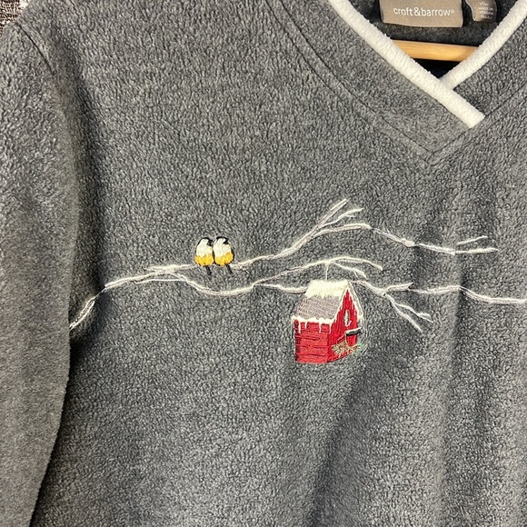 croft & barrow Winter Snow Birdhouse Birds Fleece Sweater - Picture 4 of 7